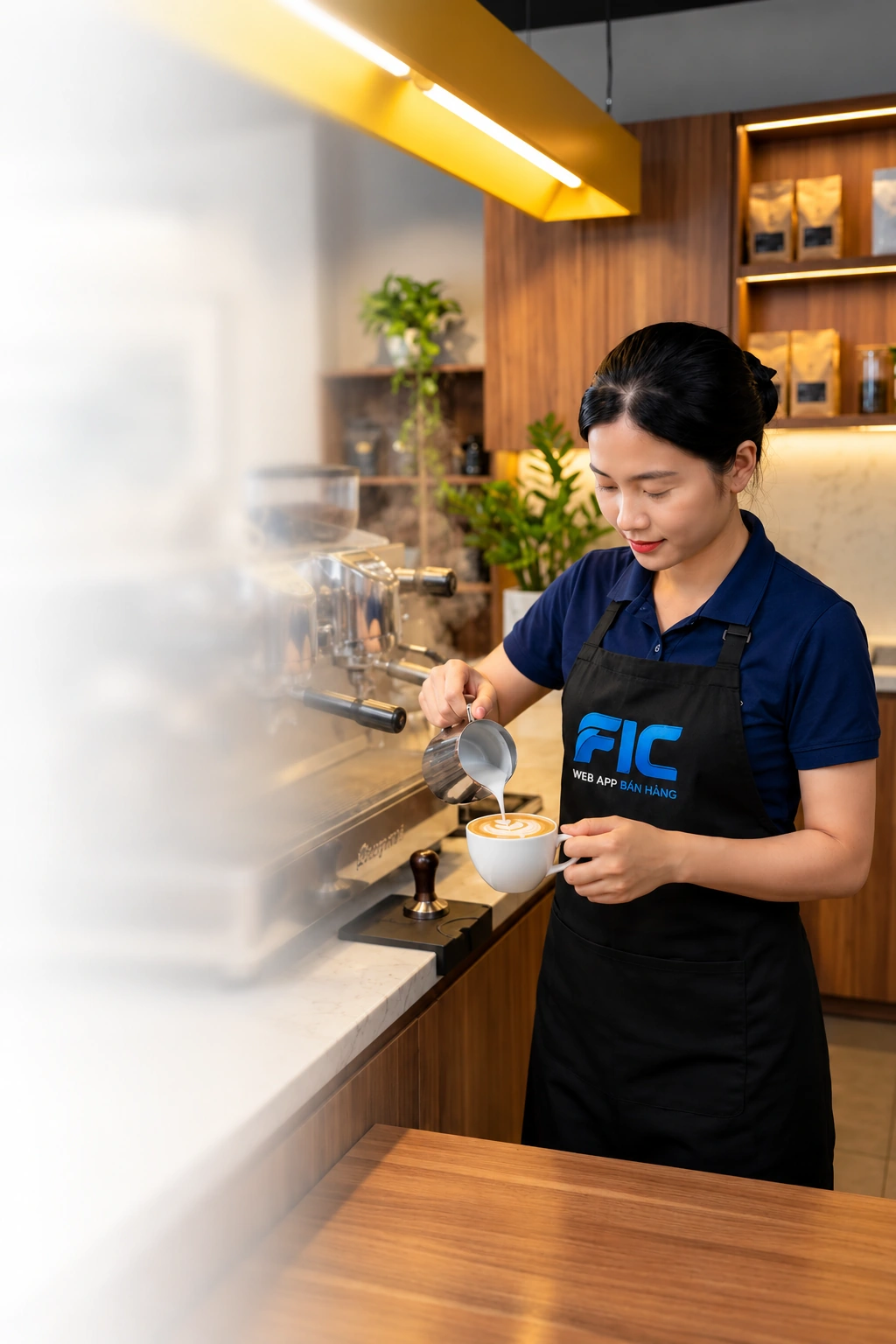 Nhân viên pha cà phê