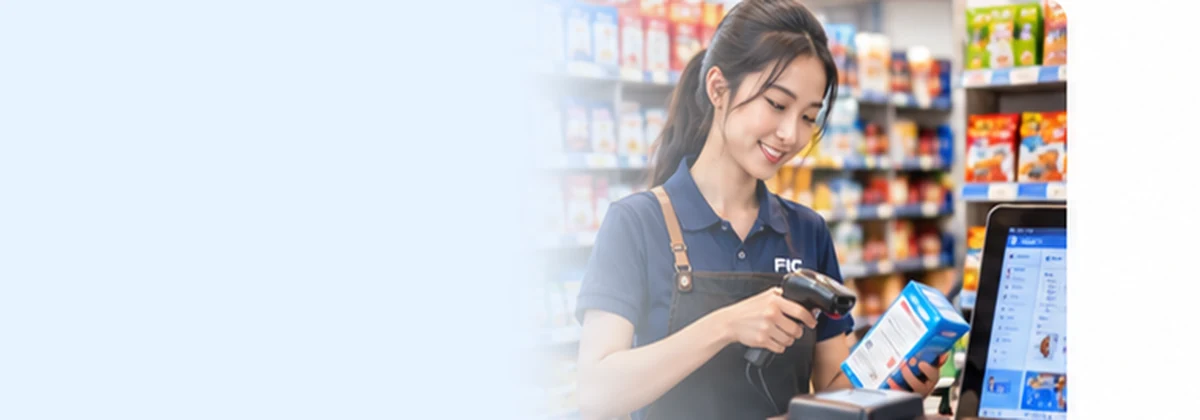 Nhân viên cửa hàng quét mã vạch